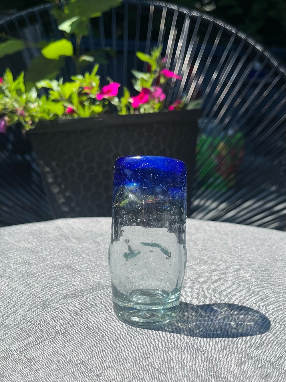 Handblown Glass Bud Vase with Cobalt Blue Rim - Picture 12 of 16